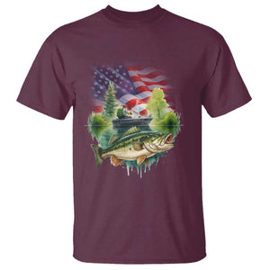 Bass Fishing Patriotic American Flag T Shirt TS14 Maroon Print Your Wear