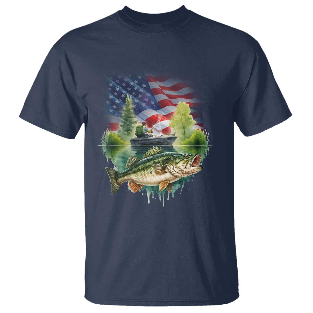 Bass Fishing Patriotic American Flag T Shirt TS14 Navy Print Your Wear