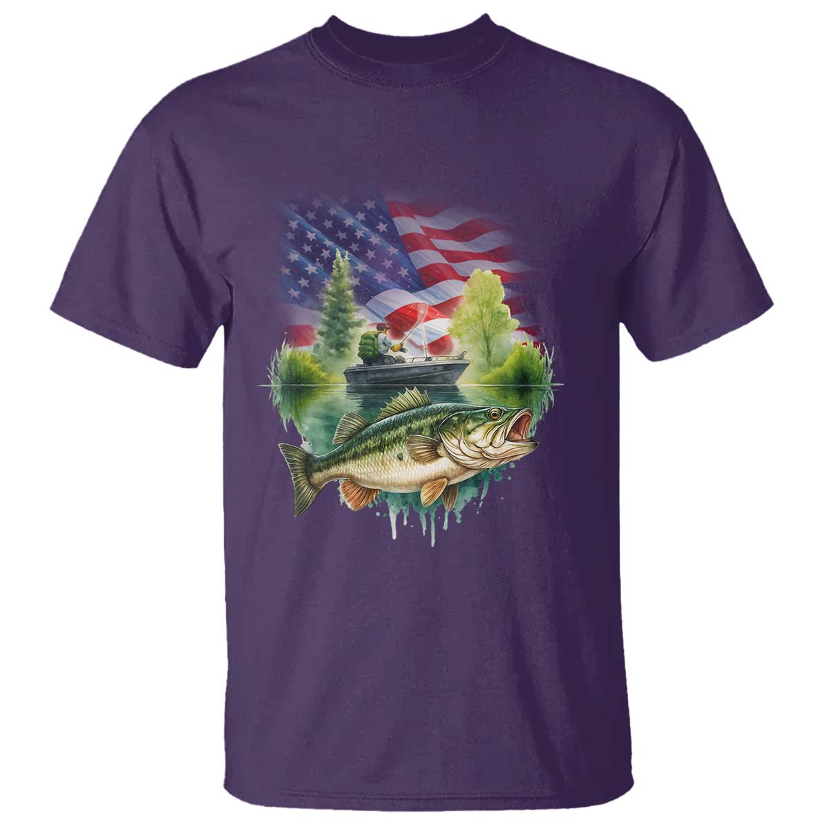 Bass Fishing Patriotic American Flag T Shirt TS14 Purple Print Your Wear