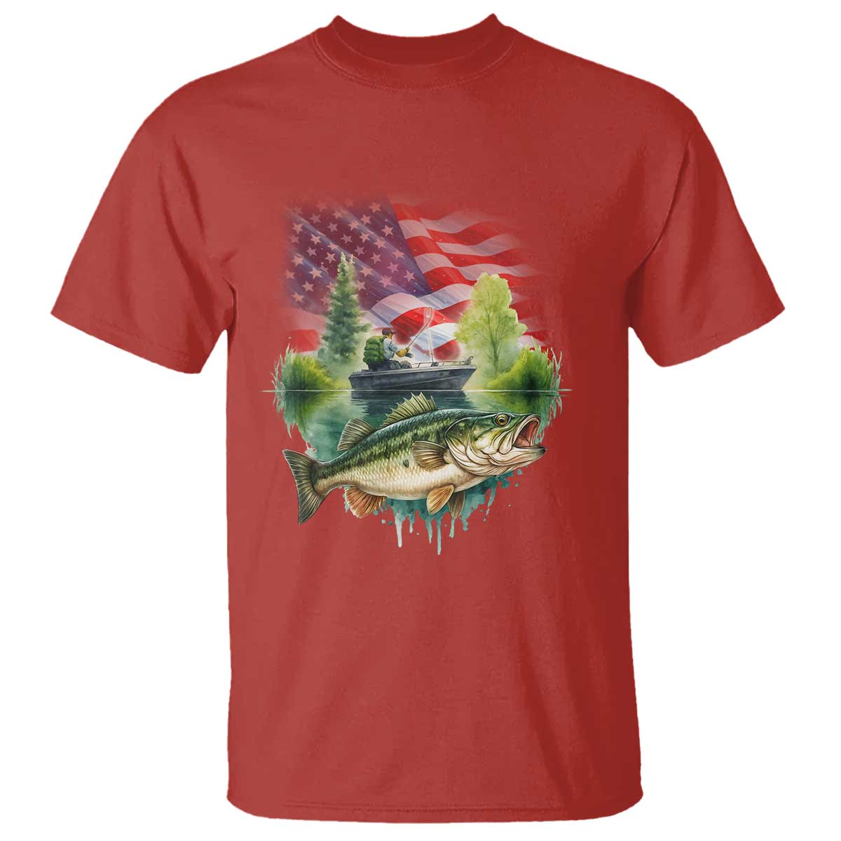 Bass Fishing Patriotic American Flag T Shirt TS14 Red Print Your Wear