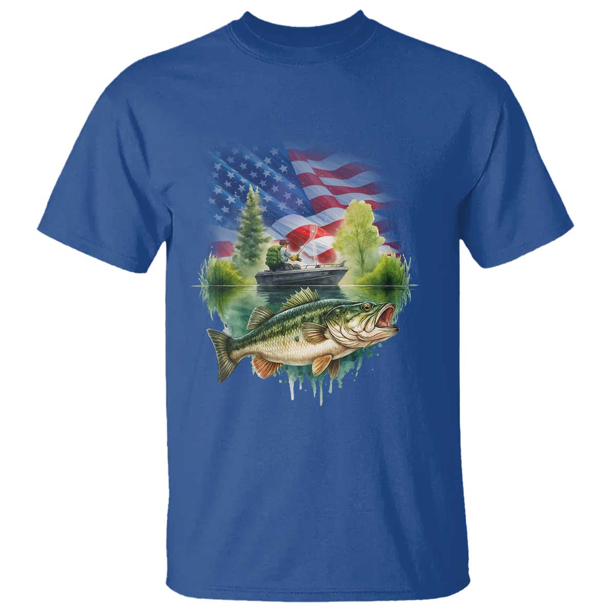 Bass Fishing Patriotic American Flag T Shirt TS14 Royal Blue Print Your Wear
