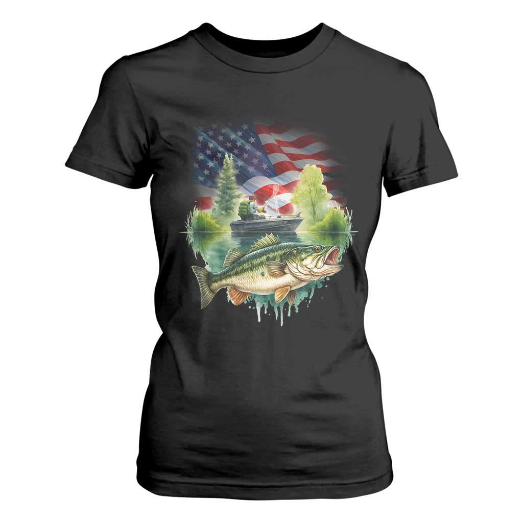Bass Fishing Patriotic American Flag T Shirt For Women TS14 Black Print Your Wear