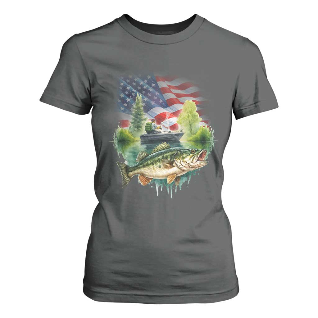 Bass Fishing Patriotic American Flag T Shirt For Women TS14 Dark Heather Print Your Wear