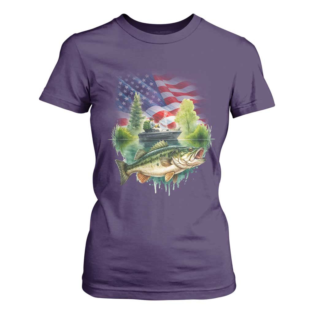 Bass Fishing Patriotic American Flag T Shirt For Women TS14 Purple Print Your Wear