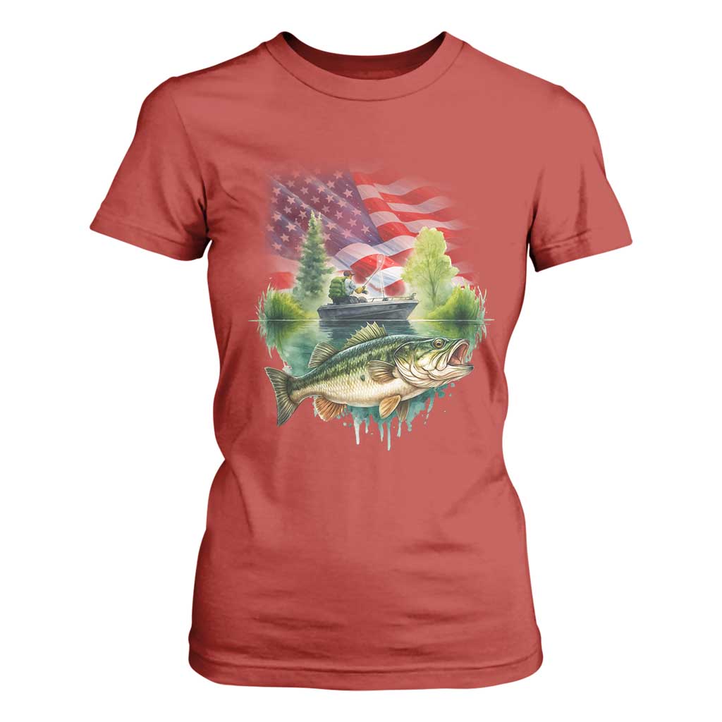 Bass Fishing Patriotic American Flag T Shirt For Women TS14 Red Print Your Wear