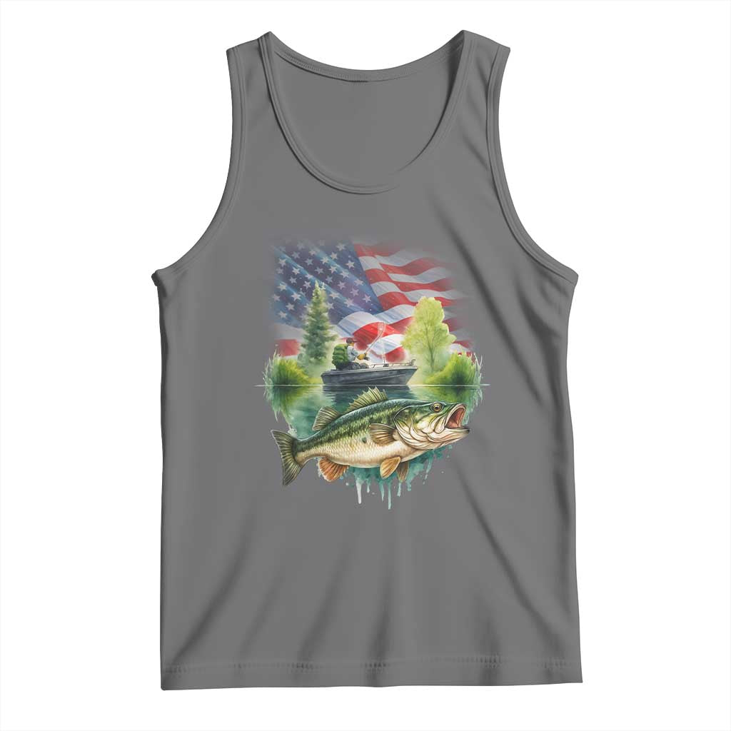 Bass Fishing Patriotic American Flag Tank Top TS14 Black Heather Print Your Wear