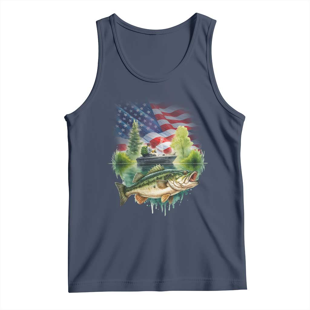 Bass Fishing Patriotic American Flag Tank Top TS14 Navy Print Your Wear