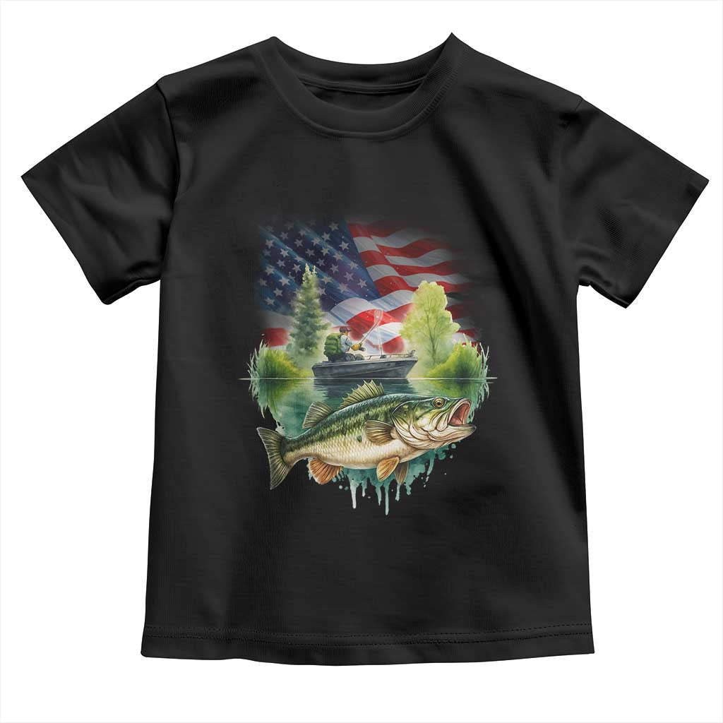 Bass Fishing Patriotic American Flag Toddler T Shirt TS14 Black Print Your Wear