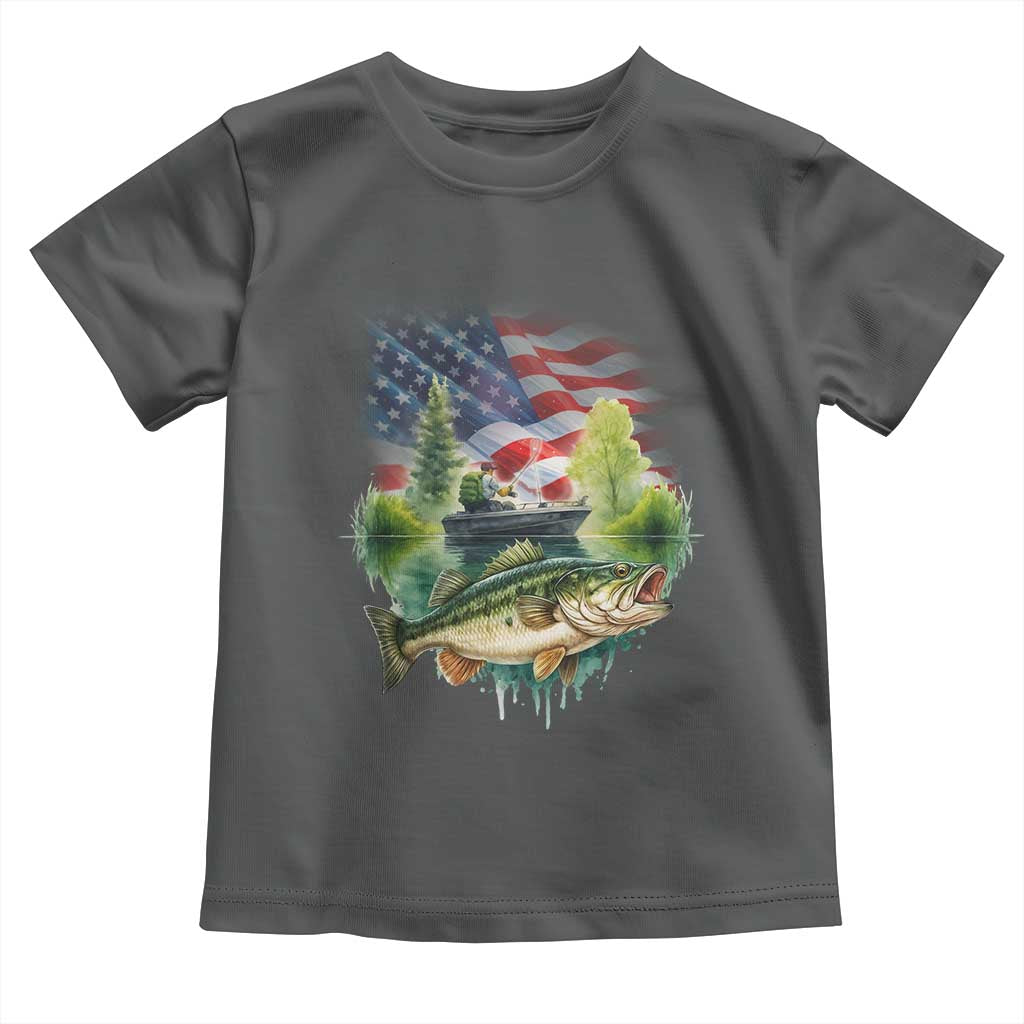 Bass Fishing Patriotic American Flag Toddler T Shirt TS14 Dark Heather Print Your Wear