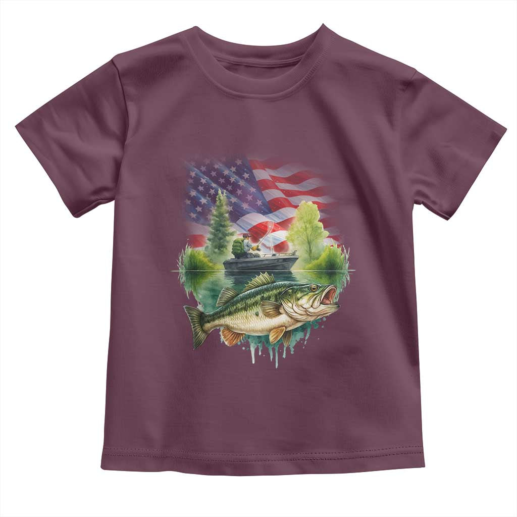 Bass Fishing Patriotic American Flag Toddler T Shirt TS14 Maroon Print Your Wear