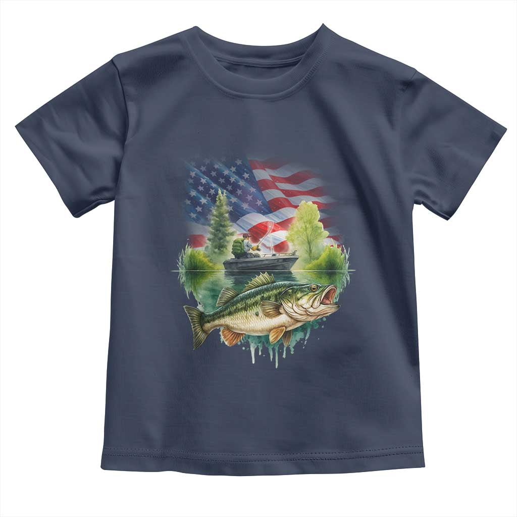 Bass Fishing Patriotic American Flag Toddler T Shirt TS14 Navy Print Your Wear