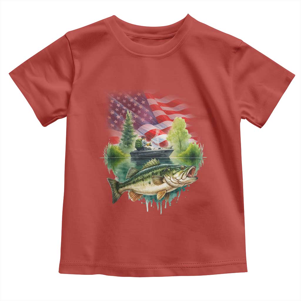 Bass Fishing Patriotic American Flag Toddler T Shirt TS14 Red Print Your Wear