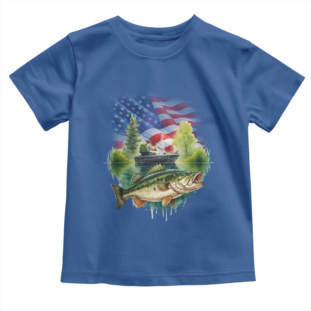 Bass Fishing Patriotic American Flag Toddler T Shirt TS14 Royal Blue Print Your Wear