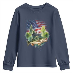 Bass Fishing Patriotic American Flag Youth Sweatshirt TS14 Navy Print Your Wear