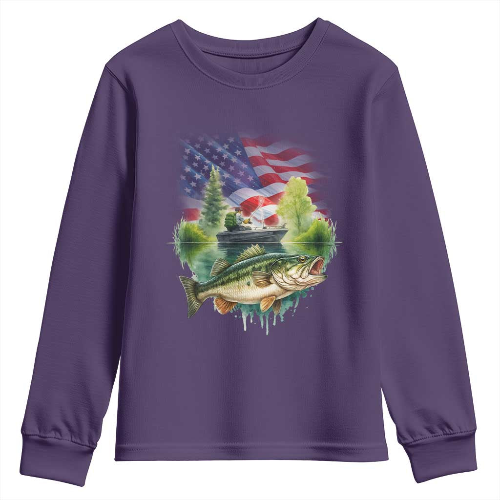 Bass Fishing Patriotic American Flag Youth Sweatshirt TS14 Purple Print Your Wear