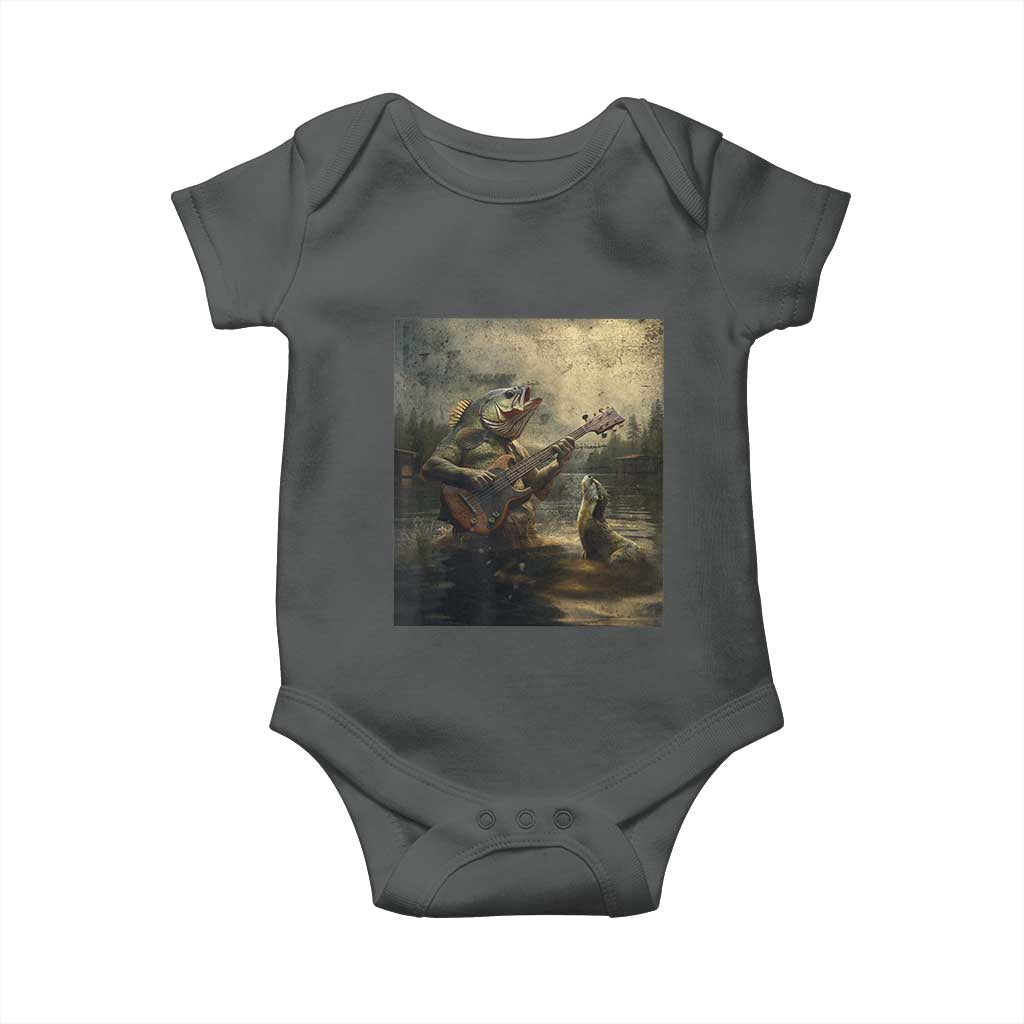 Weird Bass Fish Playing Bass Guitar Baby Onesie Funny Cursed Meme TS14 Dark Heather Print Your Wear