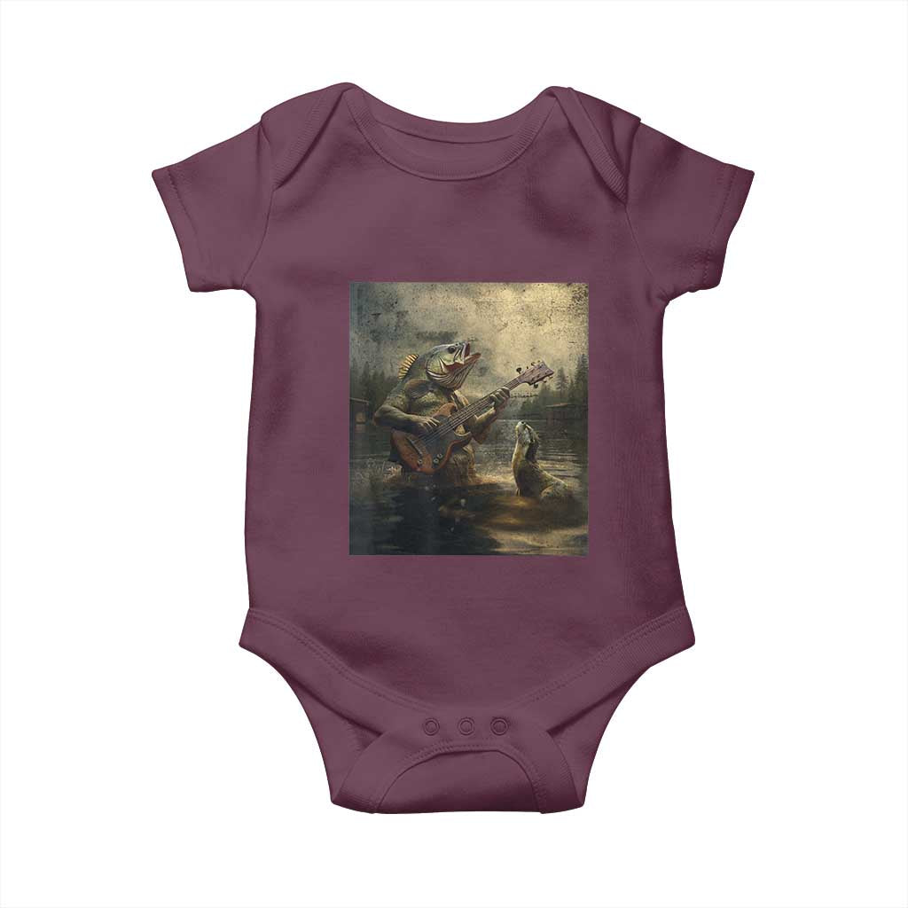 Weird Bass Fish Playing Bass Guitar Baby Onesie Funny Cursed Meme TS14 Maroon Print Your Wear