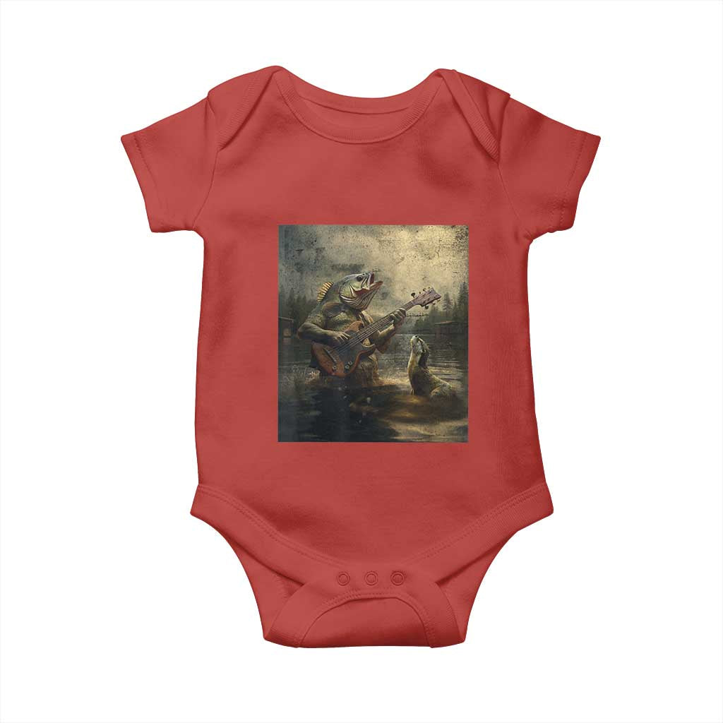 Weird Bass Fish Playing Bass Guitar Baby Onesie Funny Cursed Meme TS14 Red Print Your Wear