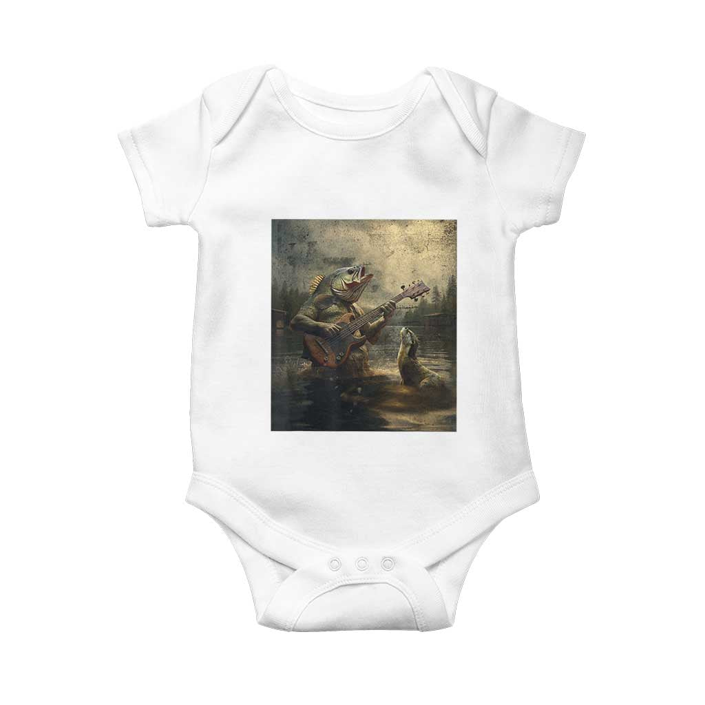 Weird Bass Fish Playing Bass Guitar Baby Onesie Funny Cursed Meme TS14 White Print Your Wear