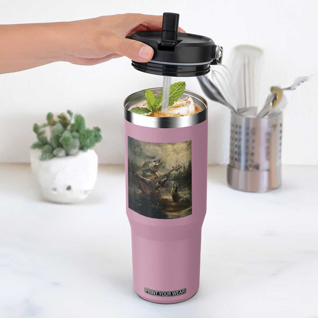 Weird Bass Fish Playing Bass Guitar Flip Straw Tumbler Funny Cursed Meme TS14 One Size: 30 oz Light Pink Print Your Wear