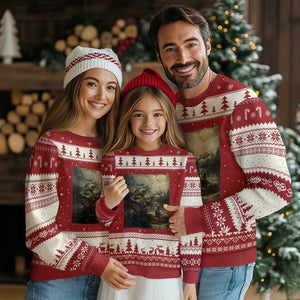 Weird Bass Fish Playing Bass Guitar Ugly Christmas Sweater Funny Cursed Meme TS14 Red Beige Print Your Wear