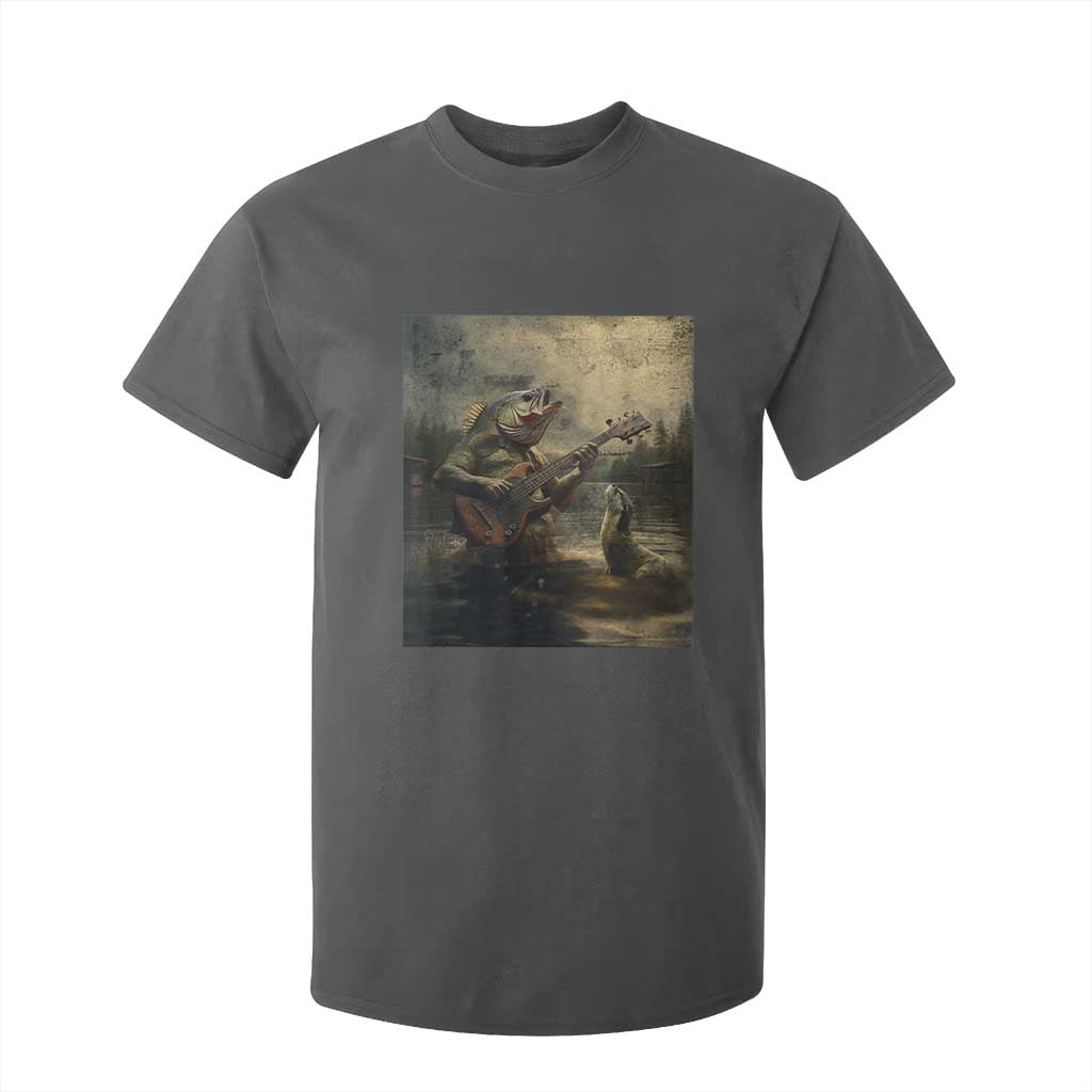 Weird Bass Fish Playing Bass Guitar T Shirt For Kid Funny Cursed Meme TS14 Dark Heather Print Your Wear