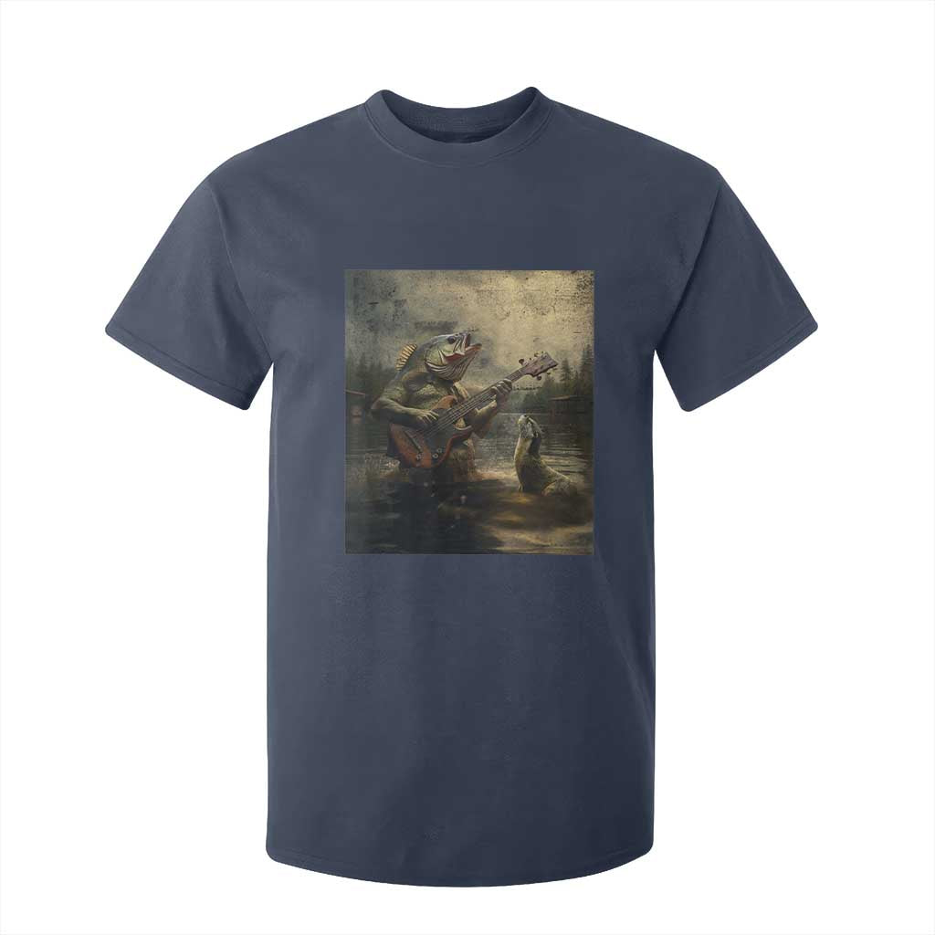 Weird Bass Fish Playing Bass Guitar T Shirt For Kid Funny Cursed Meme TS14 Navy Print Your Wear