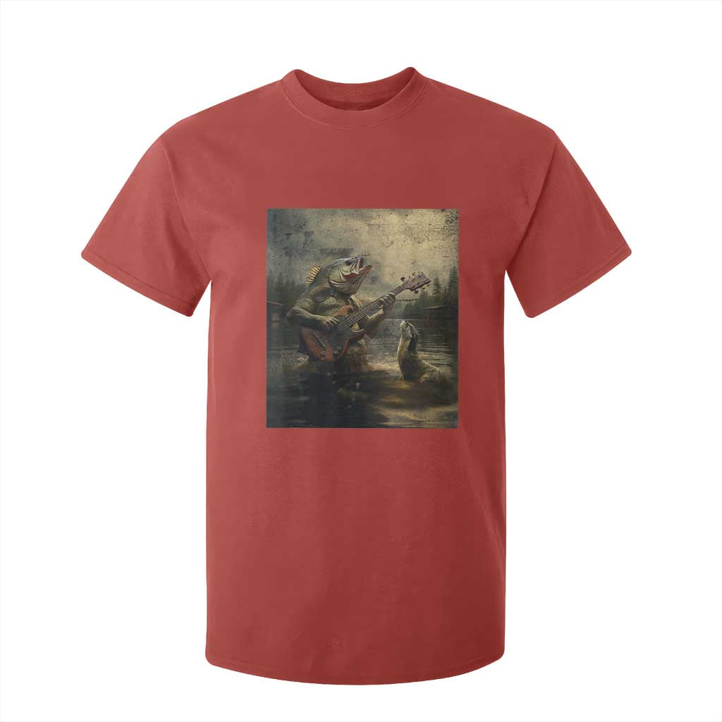 Weird Bass Fish Playing Bass Guitar T Shirt For Kid Funny Cursed Meme TS14 Red Print Your Wear