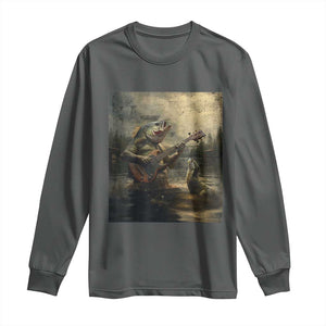 Weird Bass Fish Playing Bass Guitar Long Sleeve Shirt Funny Cursed Meme TS14 Dark Heather Print Your Wear