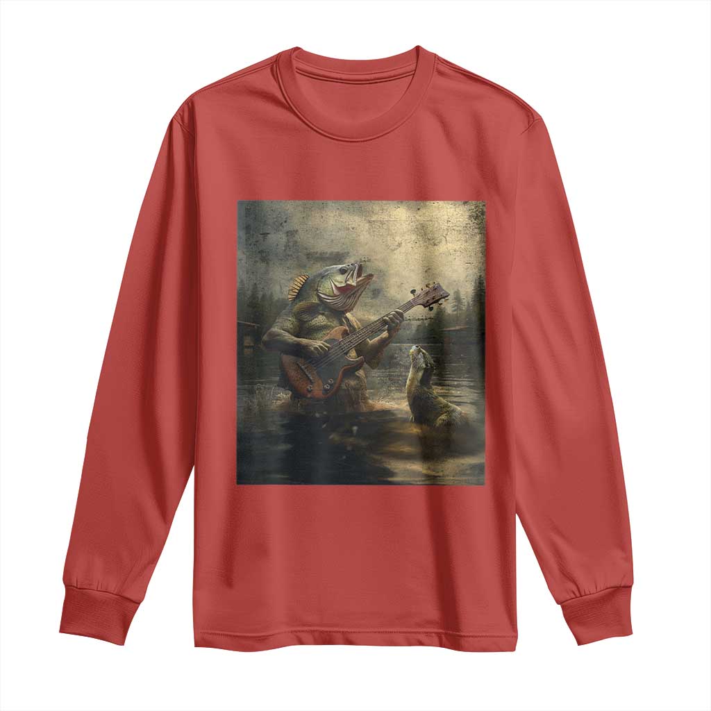 Weird Bass Fish Playing Bass Guitar Long Sleeve Shirt Funny Cursed Meme TS14 Red Print Your Wear