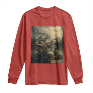 Weird Bass Fish Playing Bass Guitar Long Sleeve Shirt Funny Cursed Meme TS14 Red Print Your Wear