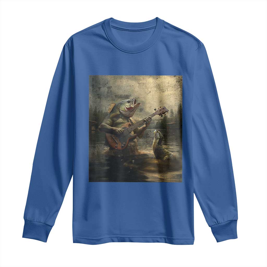 Weird Bass Fish Playing Bass Guitar Long Sleeve Shirt Funny Cursed Meme TS14 Royal Blue Print Your Wear
