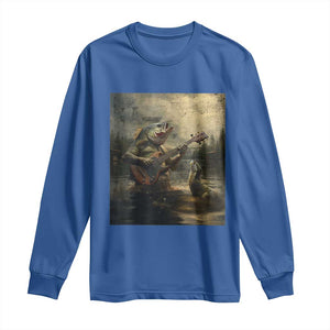 Weird Bass Fish Playing Bass Guitar Long Sleeve Shirt Funny Cursed Meme TS14 Royal Blue Print Your Wear