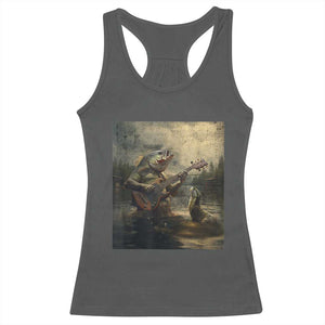 Weird Bass Fish Playing Bass Guitar Racerback Tank Top Funny Cursed Meme TS14 Dark Heather Print Your Wear