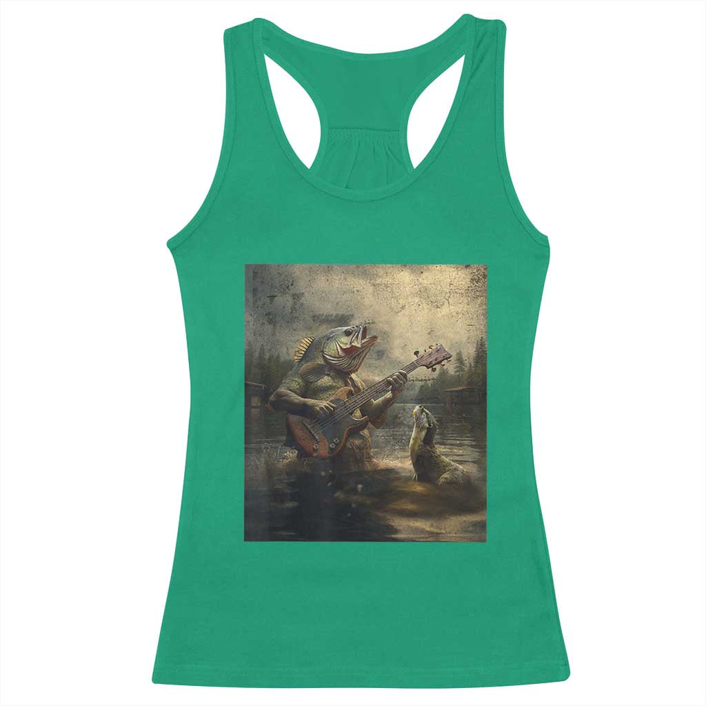 Weird Bass Fish Playing Bass Guitar Racerback Tank Top Funny Cursed Meme TS14 Irish Green Print Your Wear