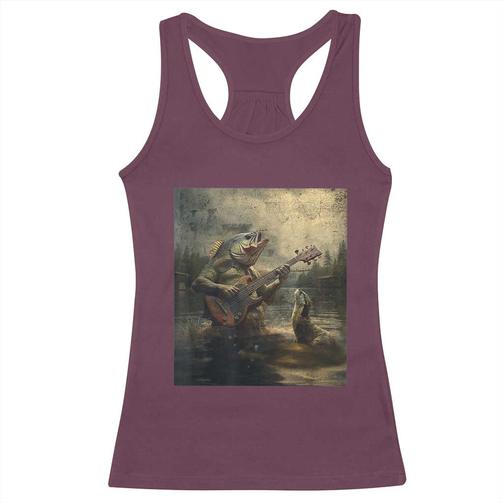 Weird Bass Fish Playing Bass Guitar Racerback Tank Top Funny Cursed Meme TS14 Maroon Print Your Wear