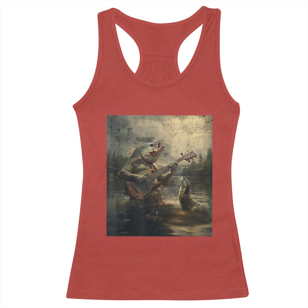 Weird Bass Fish Playing Bass Guitar Racerback Tank Top Funny Cursed Meme TS14 Red Print Your Wear