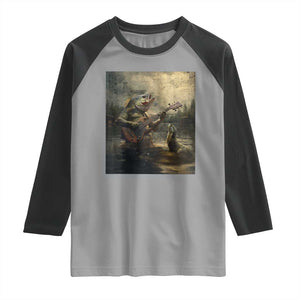 Weird Bass Fish Playing Bass Guitar Raglan Shirt Funny Cursed Meme TS14 Sport Gray Black Print Your Wear