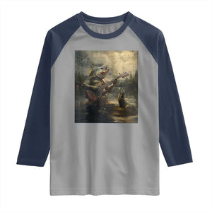 Weird Bass Fish Playing Bass Guitar Raglan Shirt Funny Cursed Meme TS14 Sport Gray Navy Print Your Wear