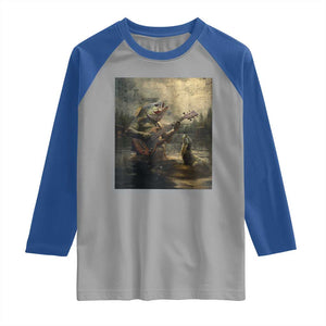 Weird Bass Fish Playing Bass Guitar Raglan Shirt Funny Cursed Meme TS14 Sport Gray Royal Print Your Wear