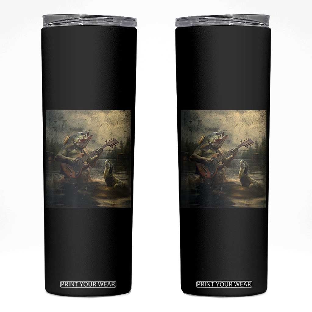 Weird Bass Fish Playing Bass Guitar Skinny Tumbler Funny Cursed Meme TS14 Black Print Your Wear