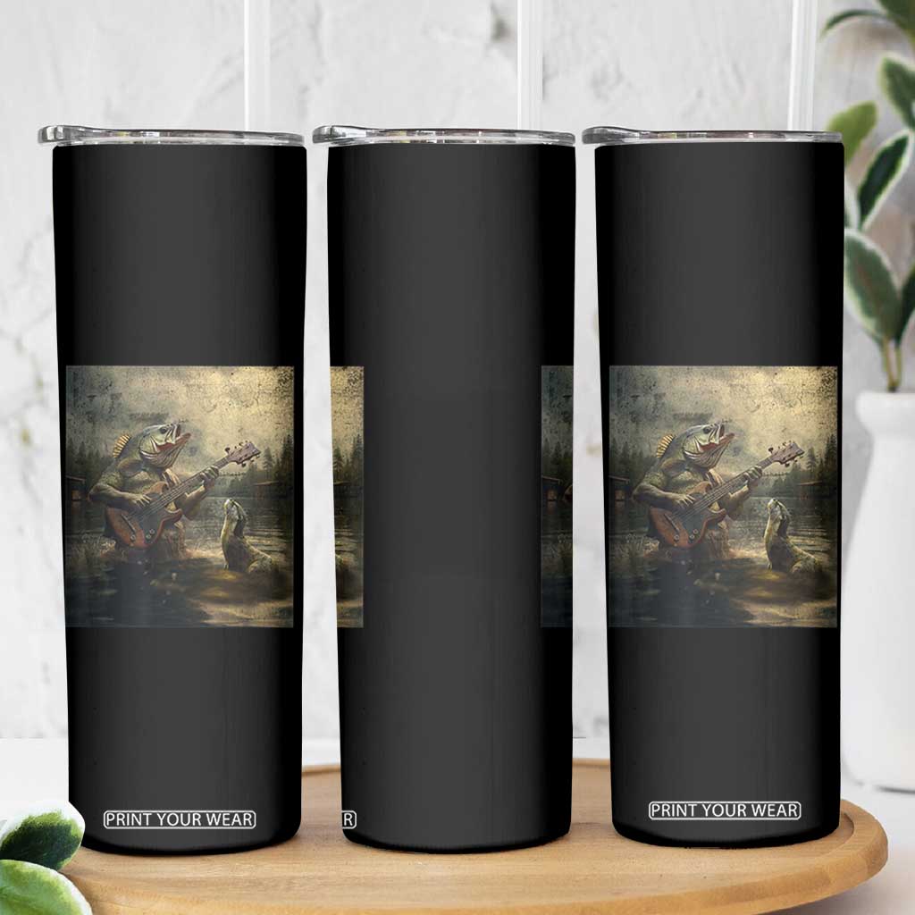 Weird Bass Fish Playing Bass Guitar Skinny Tumbler Funny Cursed Meme TS14 Print Your Wear