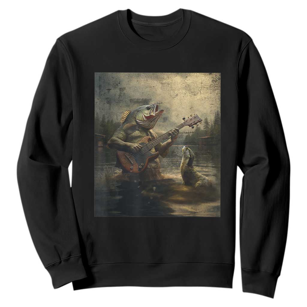 Weird Bass Fish Playing Bass Guitar Sweatshirt Funny Cursed Meme TS14 Black Print Your Wear