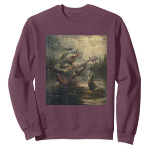 Weird Bass Fish Playing Bass Guitar Sweatshirt Funny Cursed Meme TS14 Maroon Print Your Wear