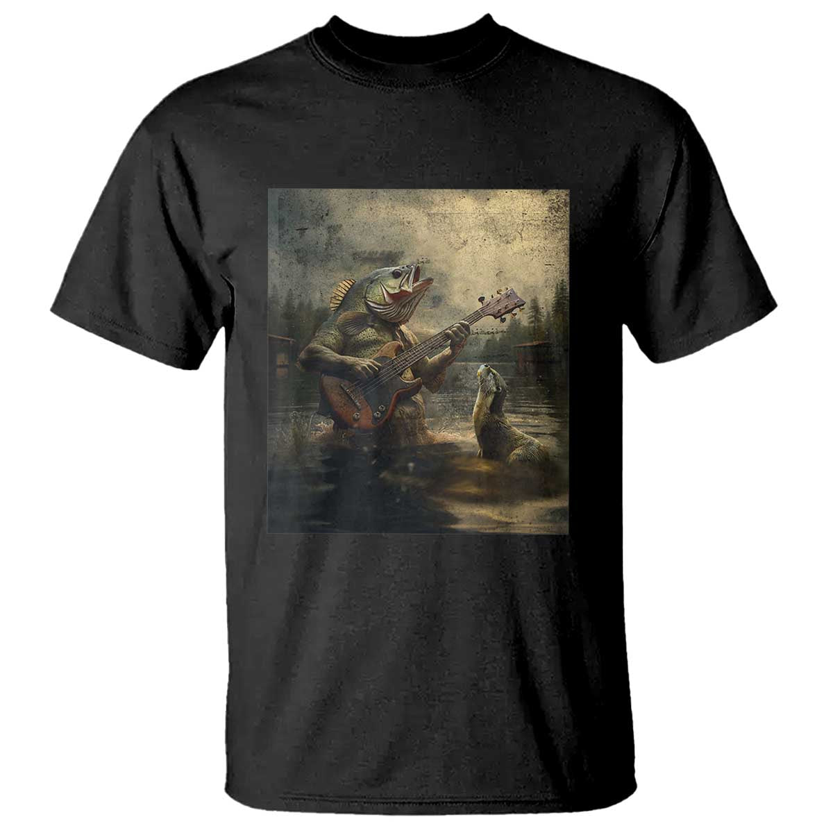 Weird Bass Fish Playing Bass Guitar T Shirt Funny Cursed Meme TS14 Black Print Your Wear