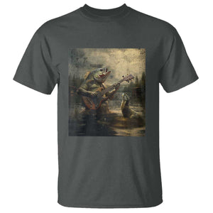 Weird Bass Fish Playing Bass Guitar T Shirt Funny Cursed Meme TS14 Dark Heather Print Your Wear