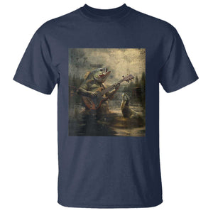 Weird Bass Fish Playing Bass Guitar T Shirt Funny Cursed Meme TS14 Navy Print Your Wear