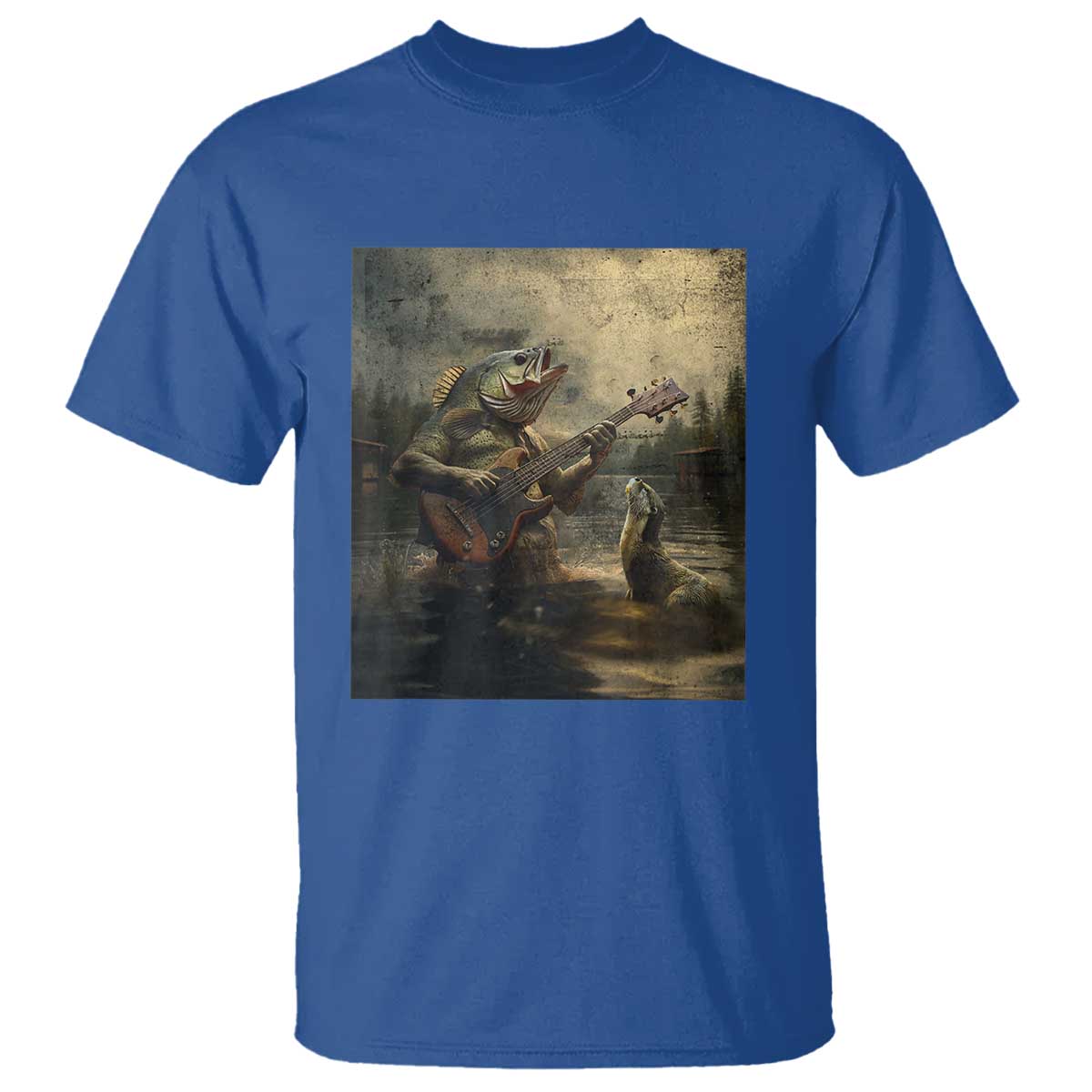 Weird Bass Fish Playing Bass Guitar T Shirt Funny Cursed Meme TS14 Royal Blue Print Your Wear