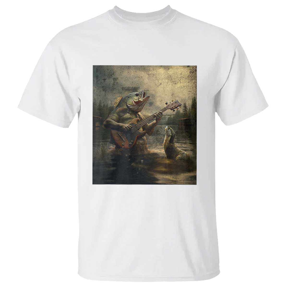 Weird Bass Fish Playing Bass Guitar T Shirt Funny Cursed Meme TS14 White Print Your Wear