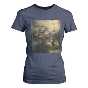 Weird Bass Fish Playing Bass Guitar T Shirt For Women Funny Cursed Meme TS14 Navy Print Your Wear